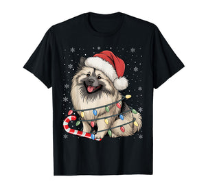 Keeshond Dog Ugly Christmas Candy Cane Tree Lights Xmas T-Shirt