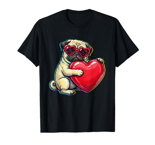 Vintage Pug Funny Youth Life Dad Mom Retro Dog Heart Meme T-Shirt