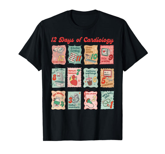 12 Days of Cardiology Christmas Cardiac Nurse Heart Anatomy T-Shirt