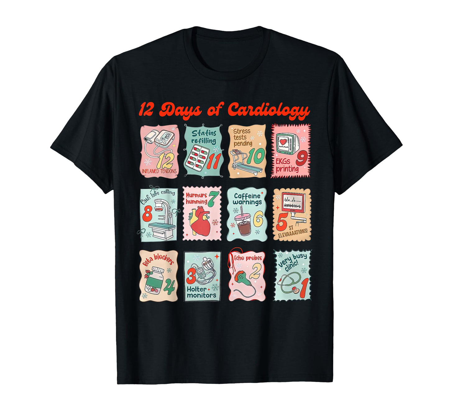 12 Days of Cardiology Christmas Cardiac Nurse Heart Anatomy T-Shirt