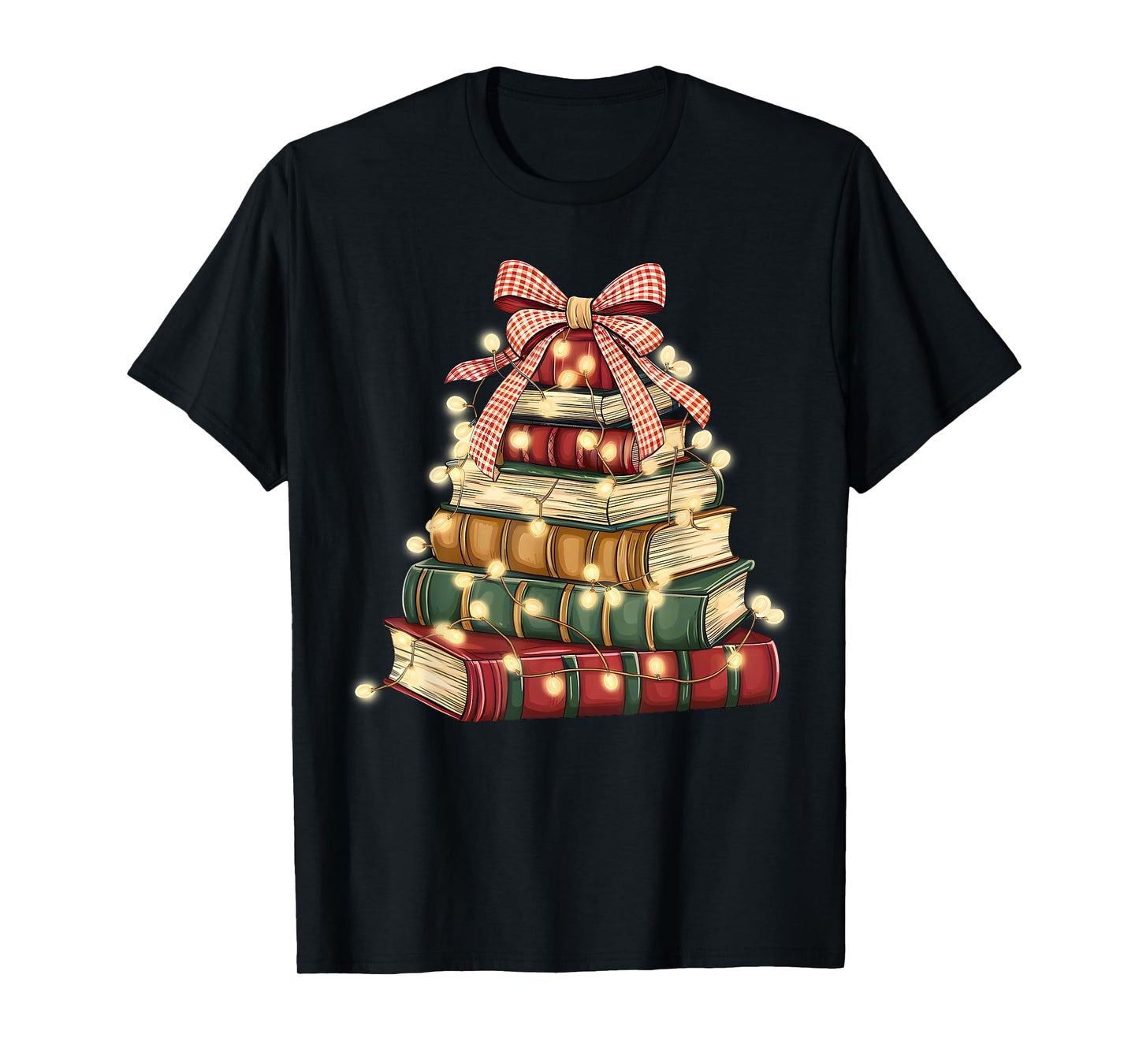 Christmas Book Tree Stacked Reading Library Holiday T-Shirt