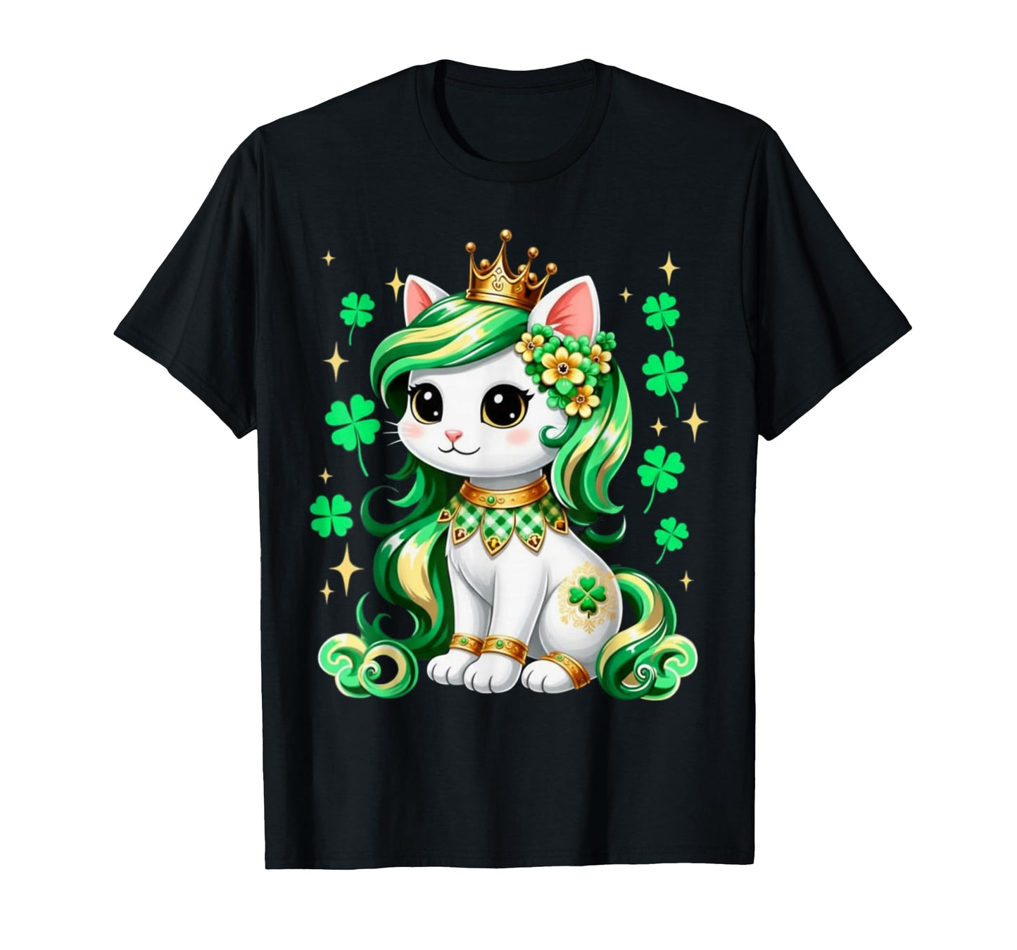 Cute Cat Shamrock St Patricks Day Girls Kids Women's T-Shirt