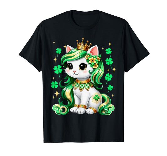 Cute Cat Shamrock St Patricks Day Girls Kids Women's T-Shirt