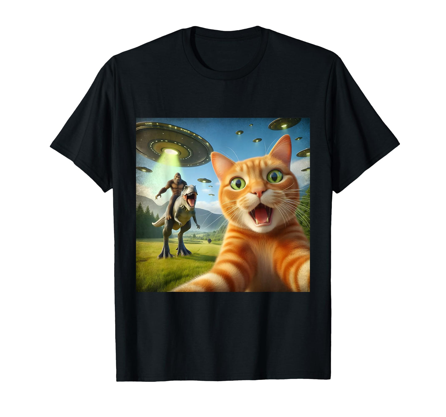 67 Cat Selfie UFO Bigfoot Funny Chaos Meme T-Shirt