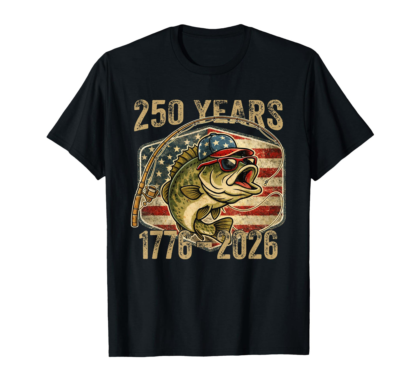 250 Years 1776-2026 Bass Fishing American 250th Anniversary T-Shirt
