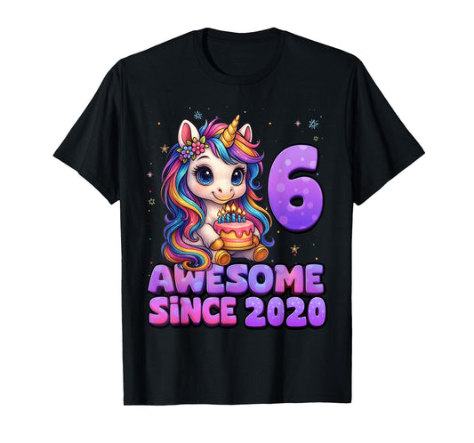 6 Year Old Girl Awesome Since 2020 Unicorn 6th Birthday Girl T-Shirt