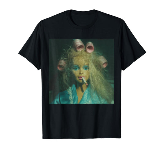 Funny Disgusted Doll face Smoking Cigarette Meme T-Shirt