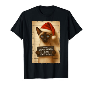 Funny Christmas Cat- Cute Siamese Santa Hat Tee T-Shirt