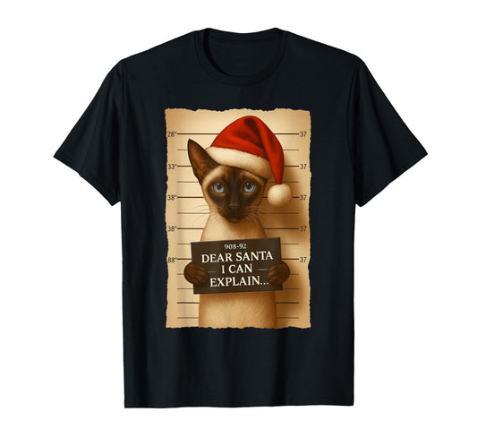 Funny Christmas Cat- Cute Siamese Santa Hat Tee T-Shirt