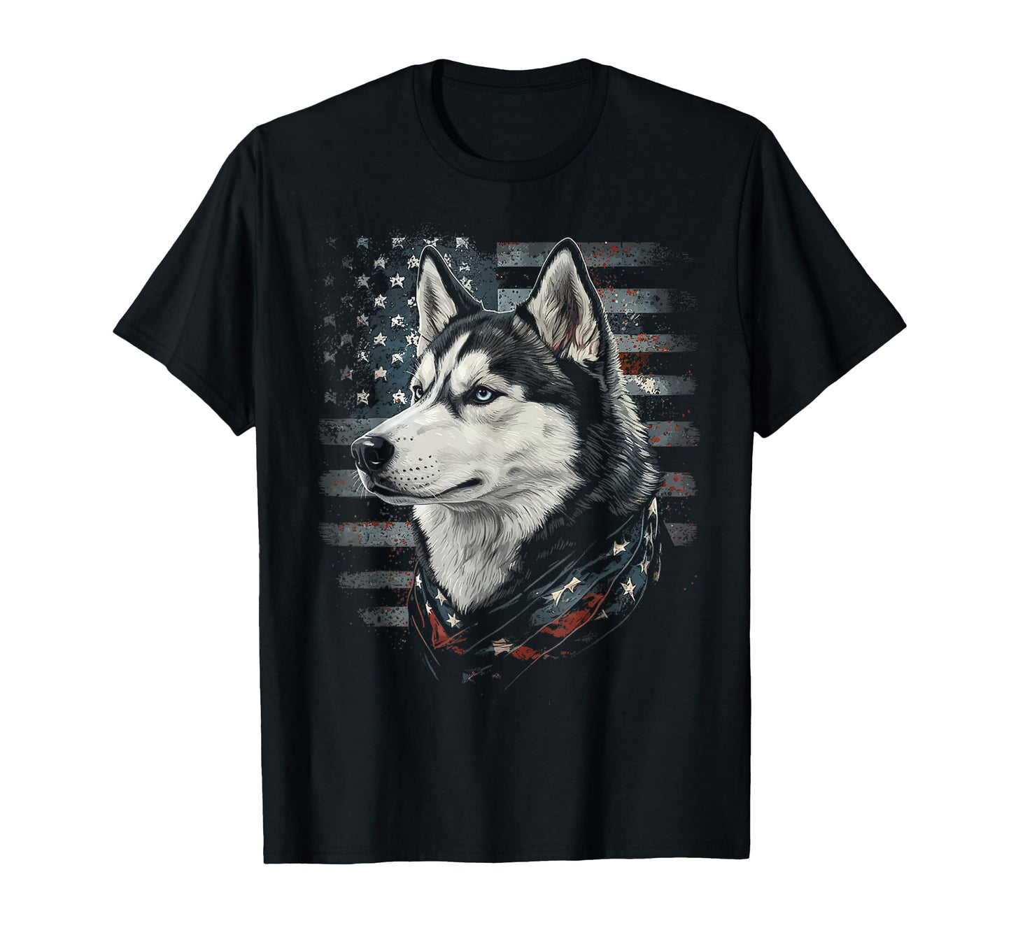 Siberian Husky Dog American Flag Patriotic Vintage USA T-Shirt
