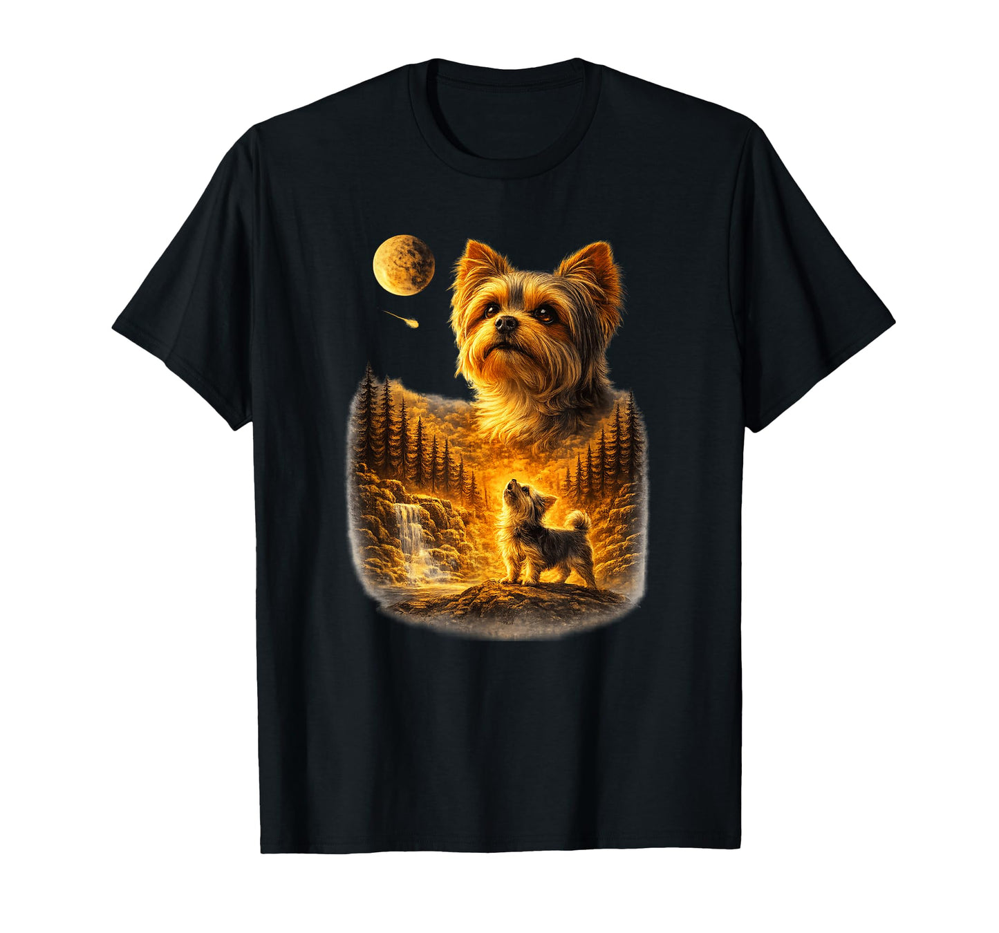 Yorkshire Terri Howling to The Moon Vintage 90s Retro Animal T-Shirt