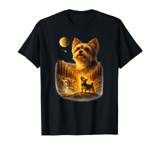 Yorkshire Terri Howling to The Moon Vintage 90s Retro Animal T-Shirt