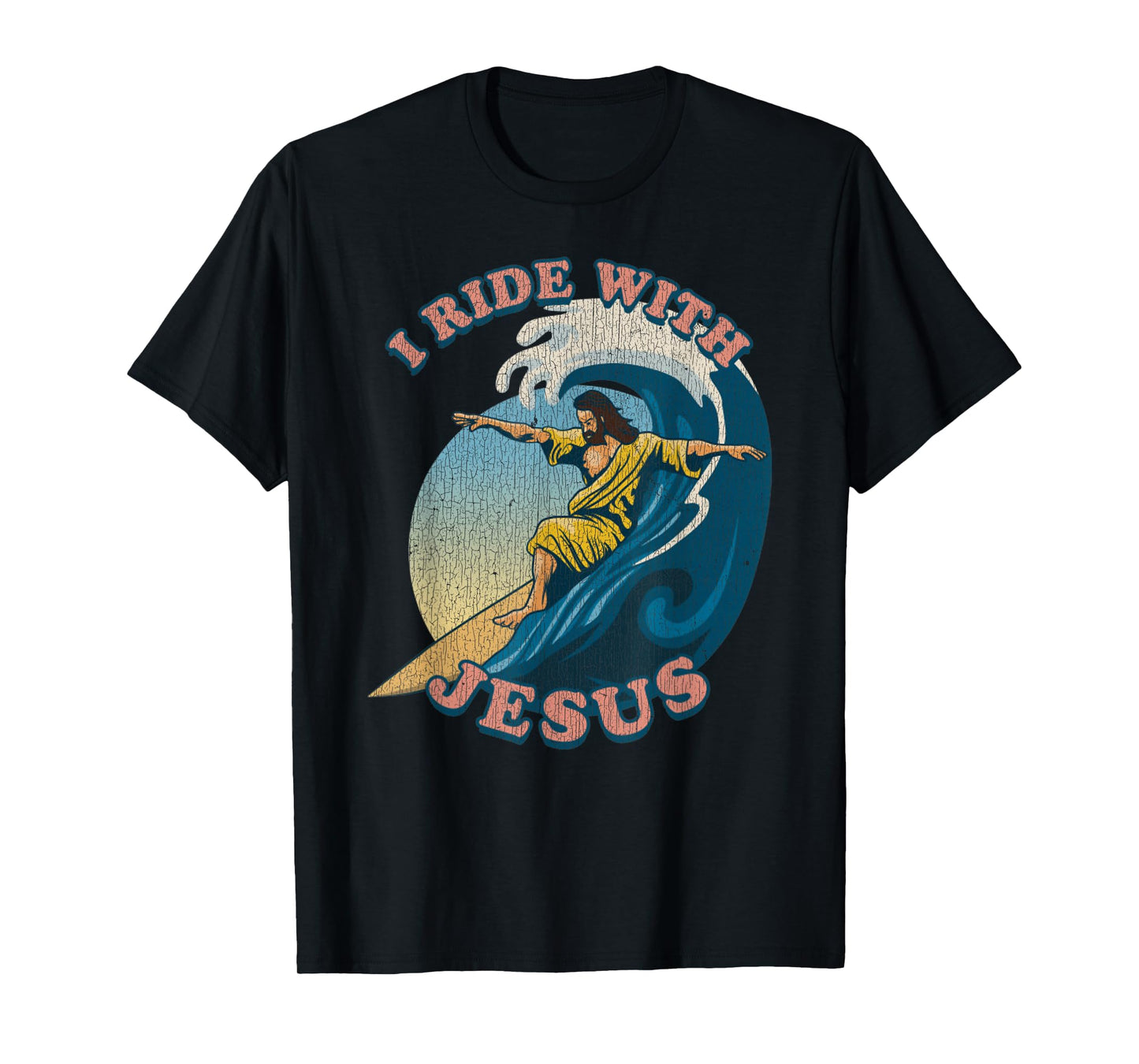 Vintage I Ride with Jesus Surfing Jesus T-Shirt