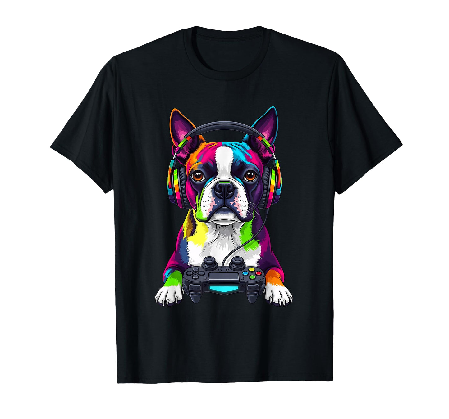 Colorful Boston Terrier Video Game Gamer Dog Zoo Design T-Shirt