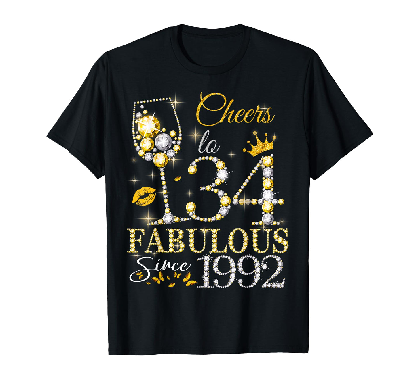 Cheers to 34 Fabulous Since 1992 34th Birthday Women Girls T-Shirt