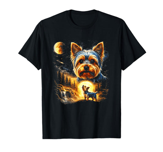 Yorkie Howling to The Moon Vintage 90s Funny Dog Graphic T-Shirt