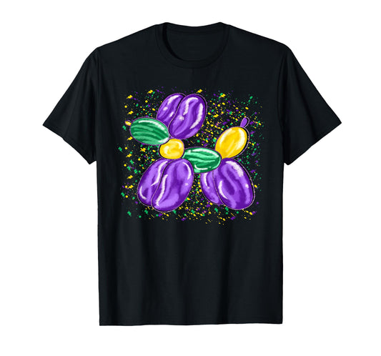 Mardi Gras Balloon Dog Costume Beads Men Women Kids T-Shirt