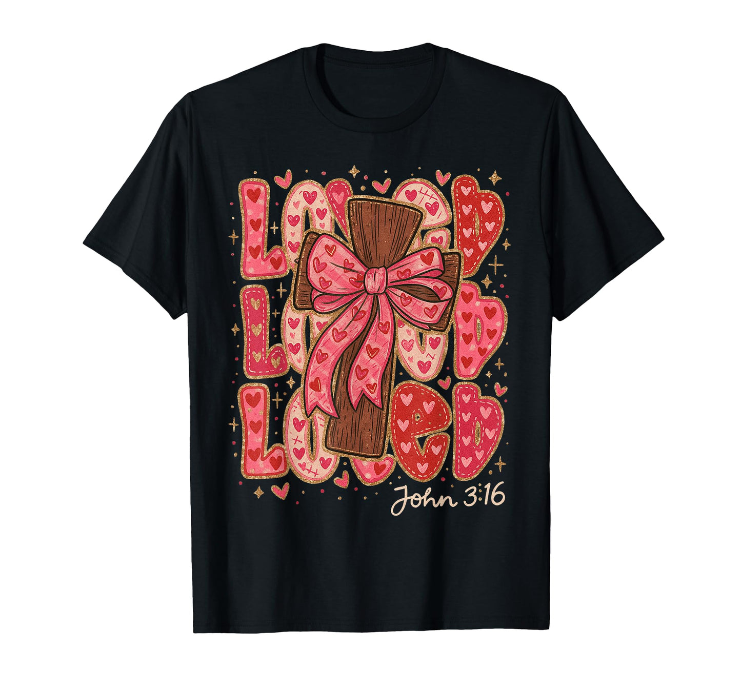 HUGvyn Loved John 3:16 Valentine Christian Preppy Coquette T-Shirt