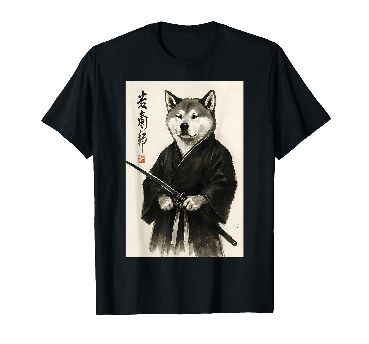 Traditional Sumi-e Aesthetic Warrior Japanese Akita Inu T-Shirt