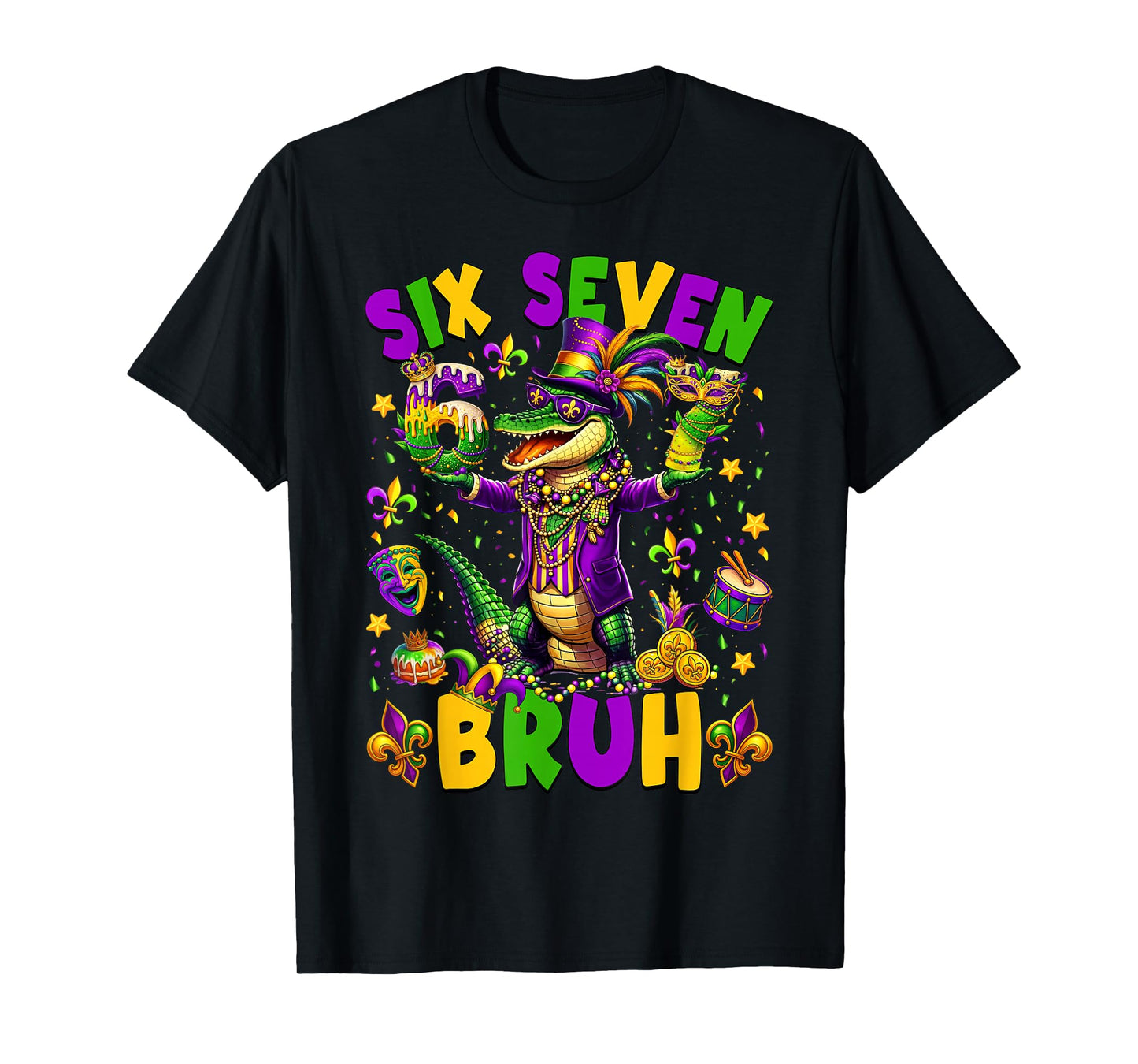Mardi Gras Six Seven Bruh Mardigator Alligator 6 7 Meme Boy T-Shirt