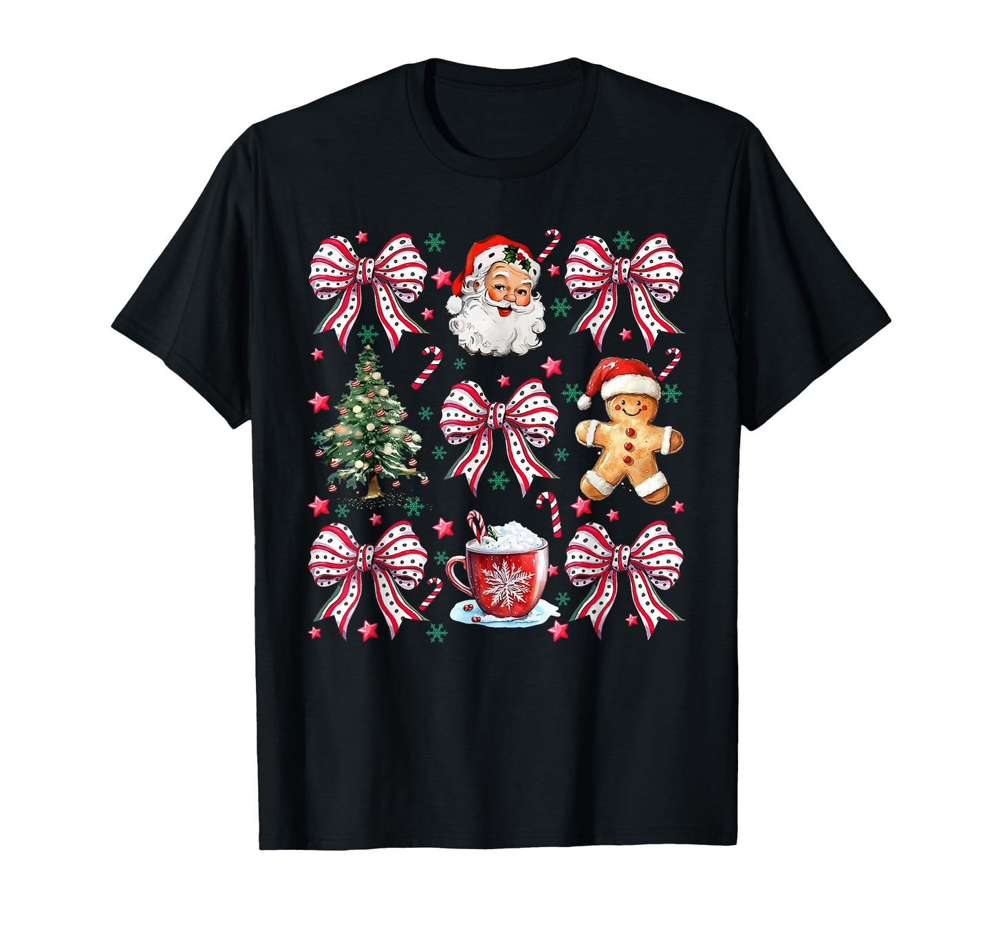 Coquette Christmas Candy Cane Women Girls Xmas T-Shirt