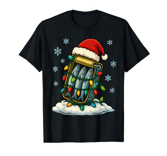 Christmas Lights Wrapped On Cute Can of Sardines Dog Lover T-Shirt