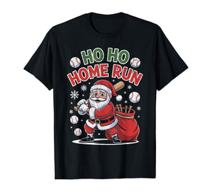 Ho Ho Home Run Funny Baseball Lover Christmas Santa Hat T-Shirt