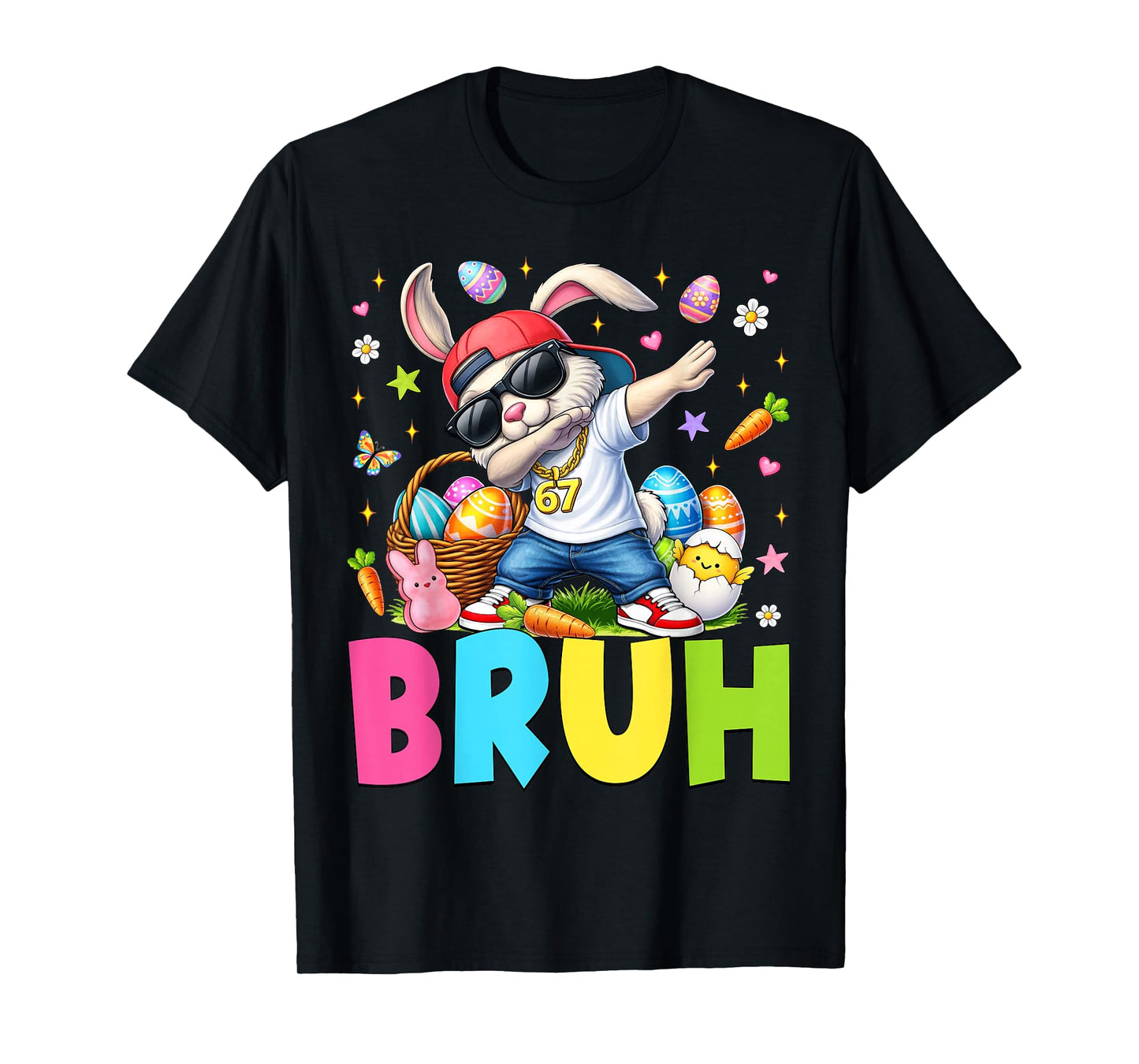 Six Seven 6 7 Bruh Dabbing Bunny Rabbit Easter Day Boys Kids T-Shirt