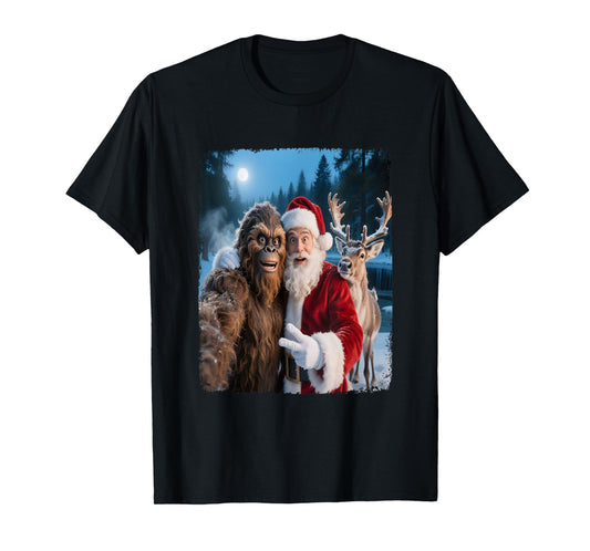 Santa Claus Bigfoot Selfie Top Xmas Funny Meme Christmas T-Shirt