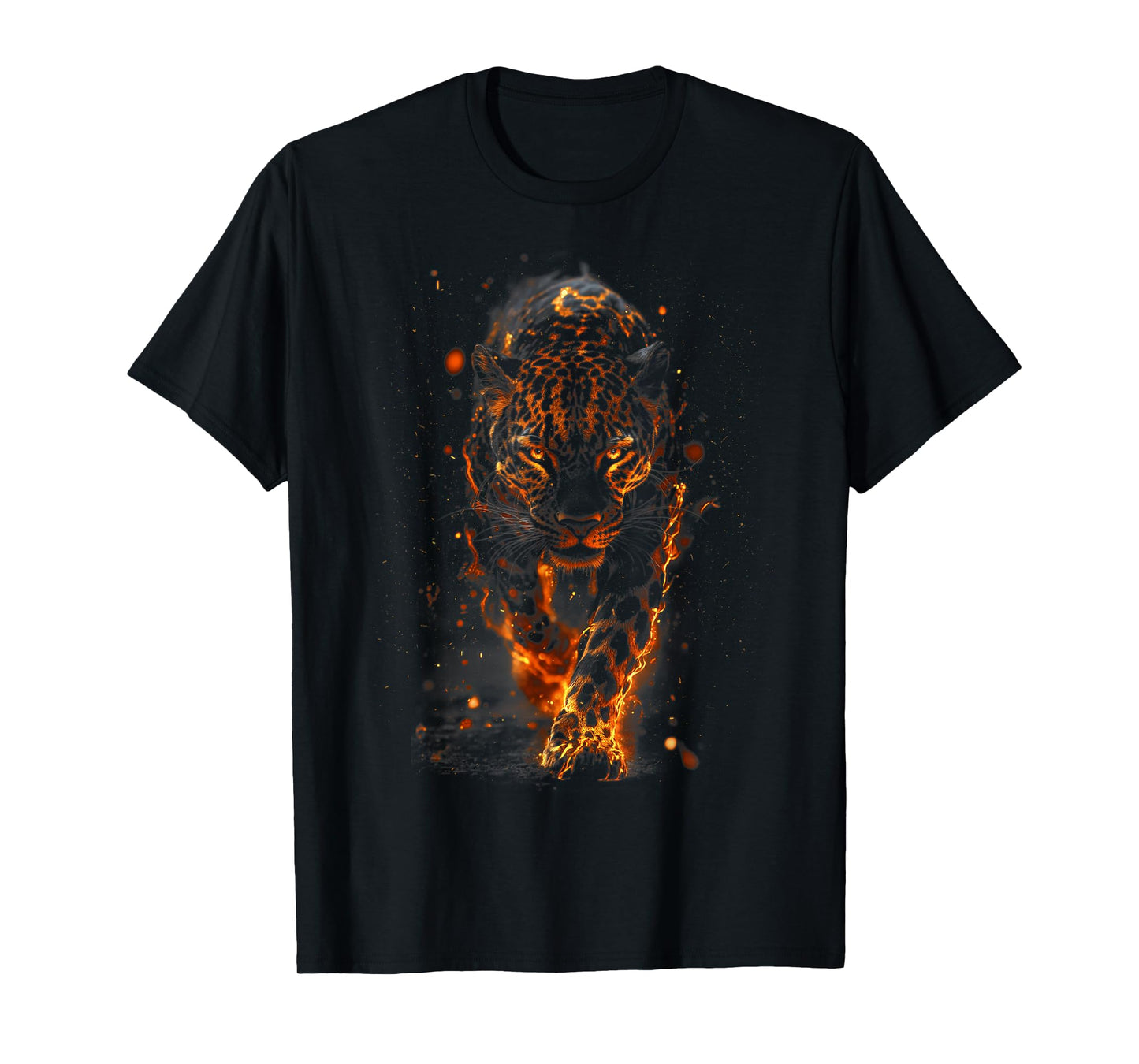 Flaming Jaguar Fierce Leopard Wild Fire Animal Spirit Art T-Shirt