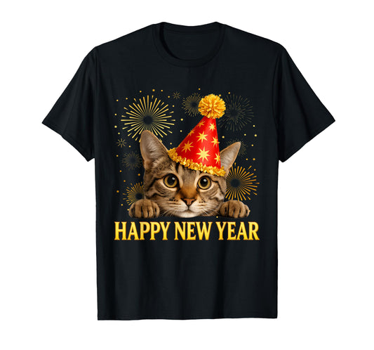 Happy New Year Cat Party Hat New Years Eve Party 2026 Kids T-Shirt
