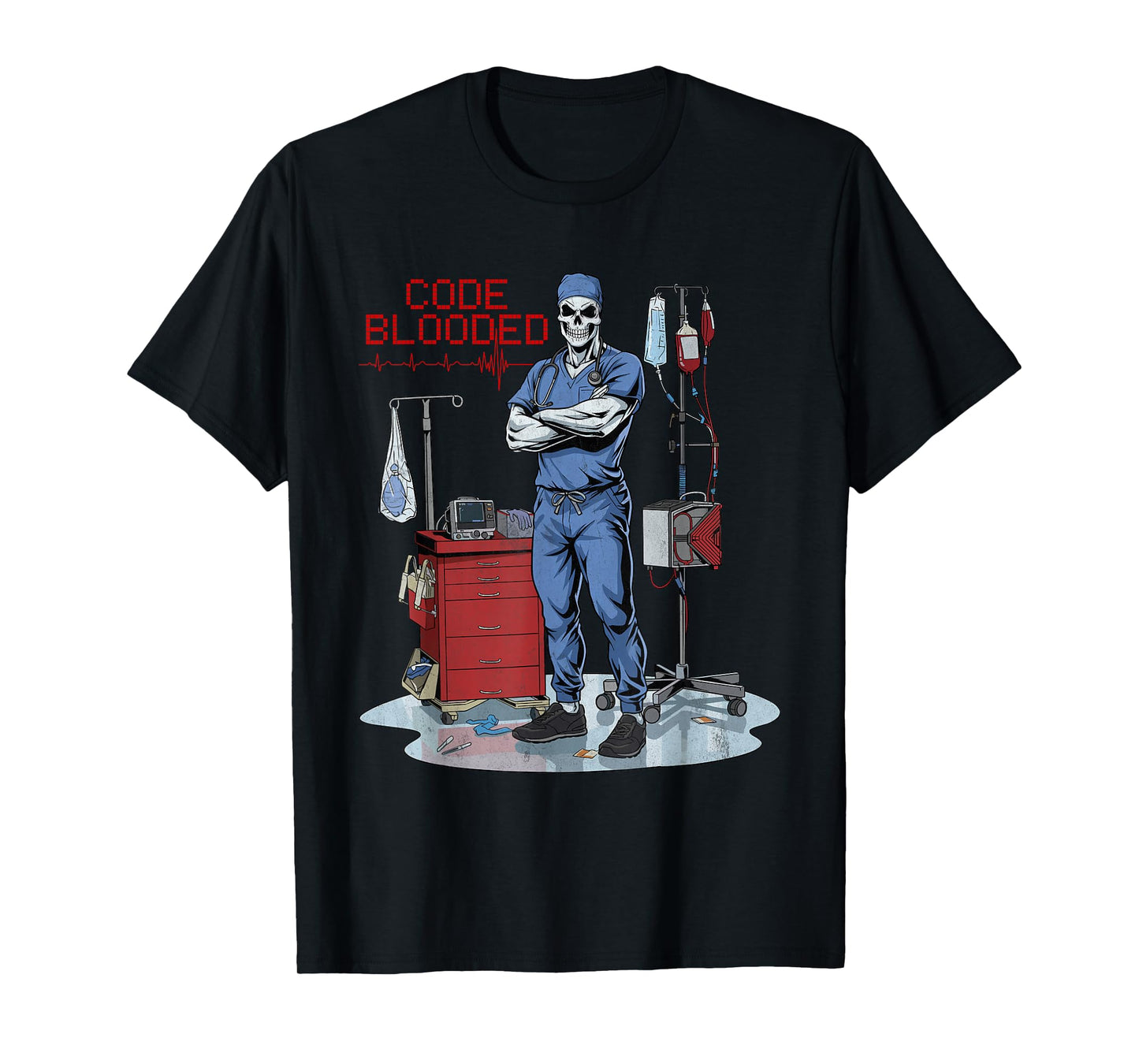 Code Blooded ER Nurse Emergency Room Department Skeleton Tee T-Shirt