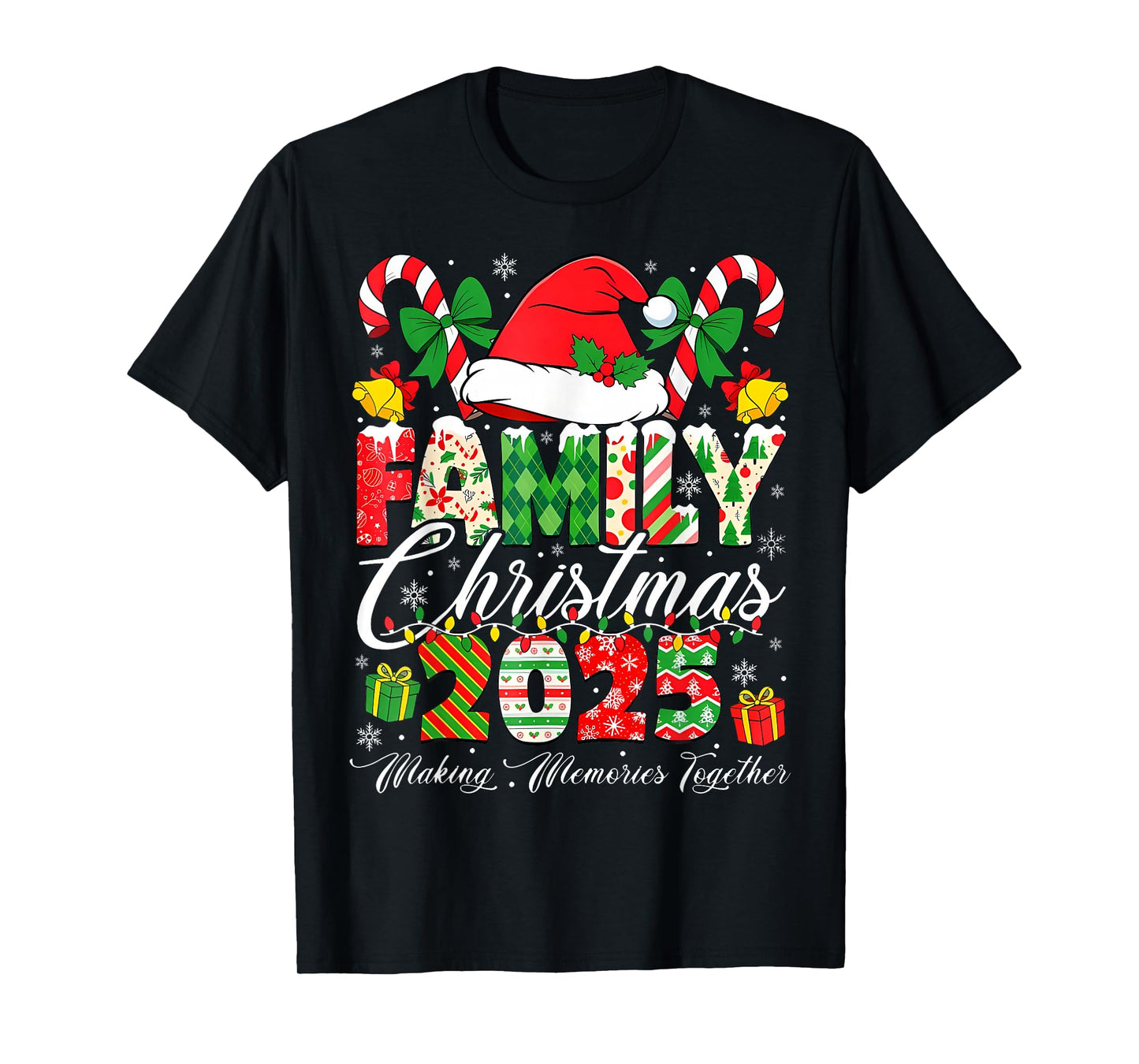 Merry Christmas Lights Red Santa Hat Xmas Family Men Women T-Shirt