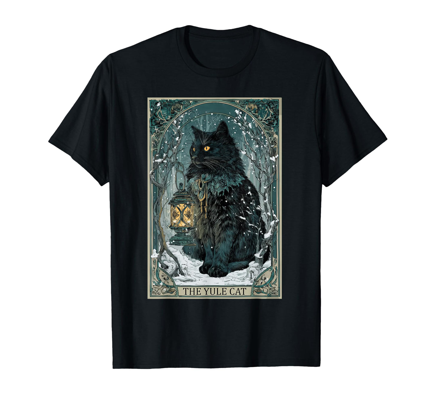 Vintage Creepmas The Yule Cat Tarot Card Dark Christmas T-Shirt