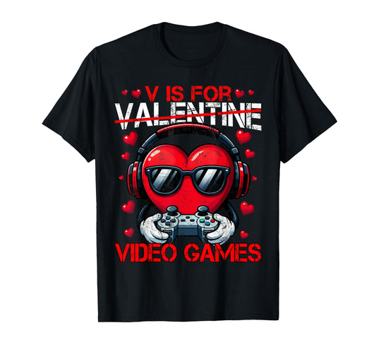 V is for Valentine Video Games Heart Gaming Men Boy Kids T-Shirt