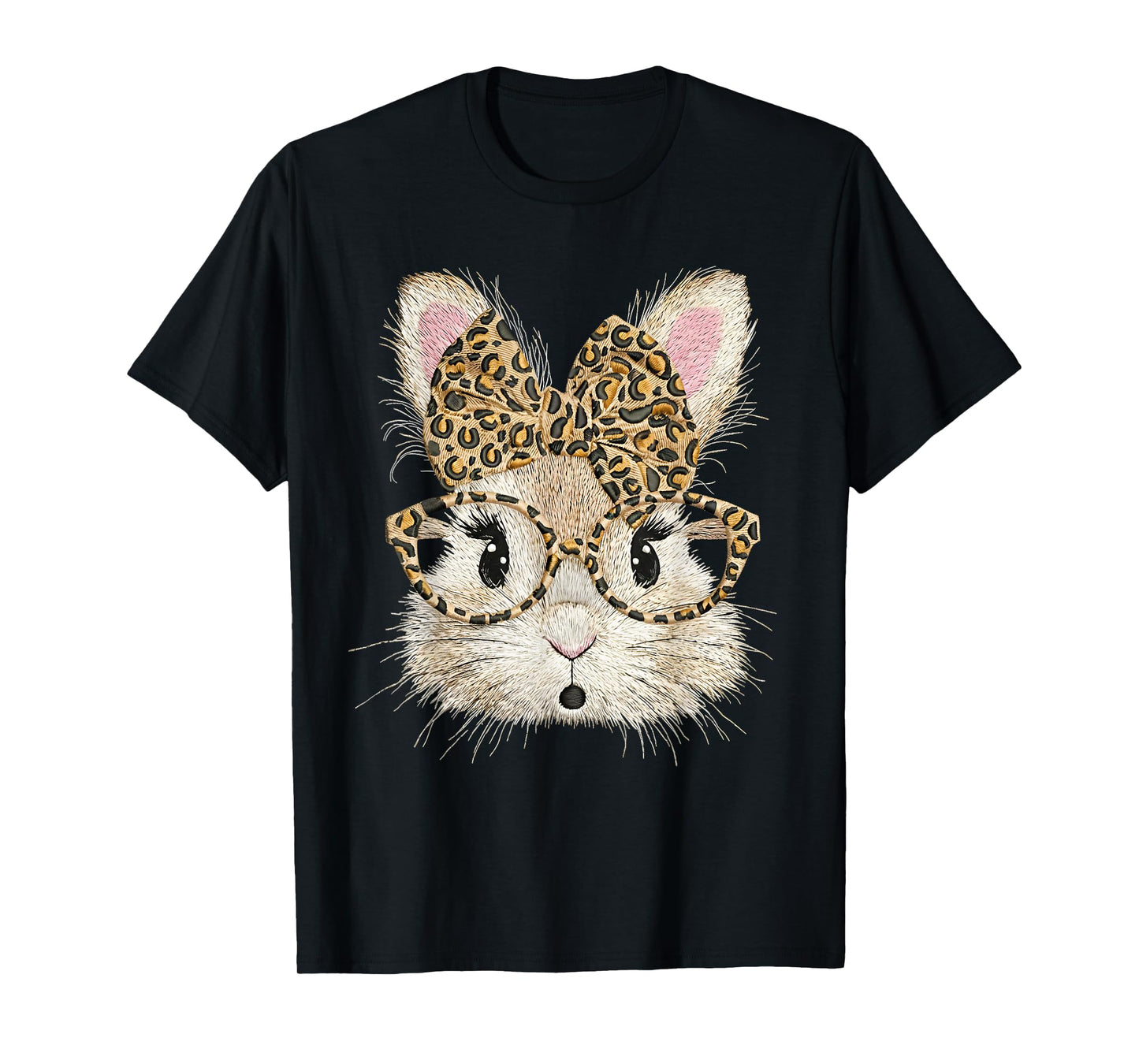 Funny Bunny Face Glasses Coquette Bow Leopard Rabbit Easter T-Shirt