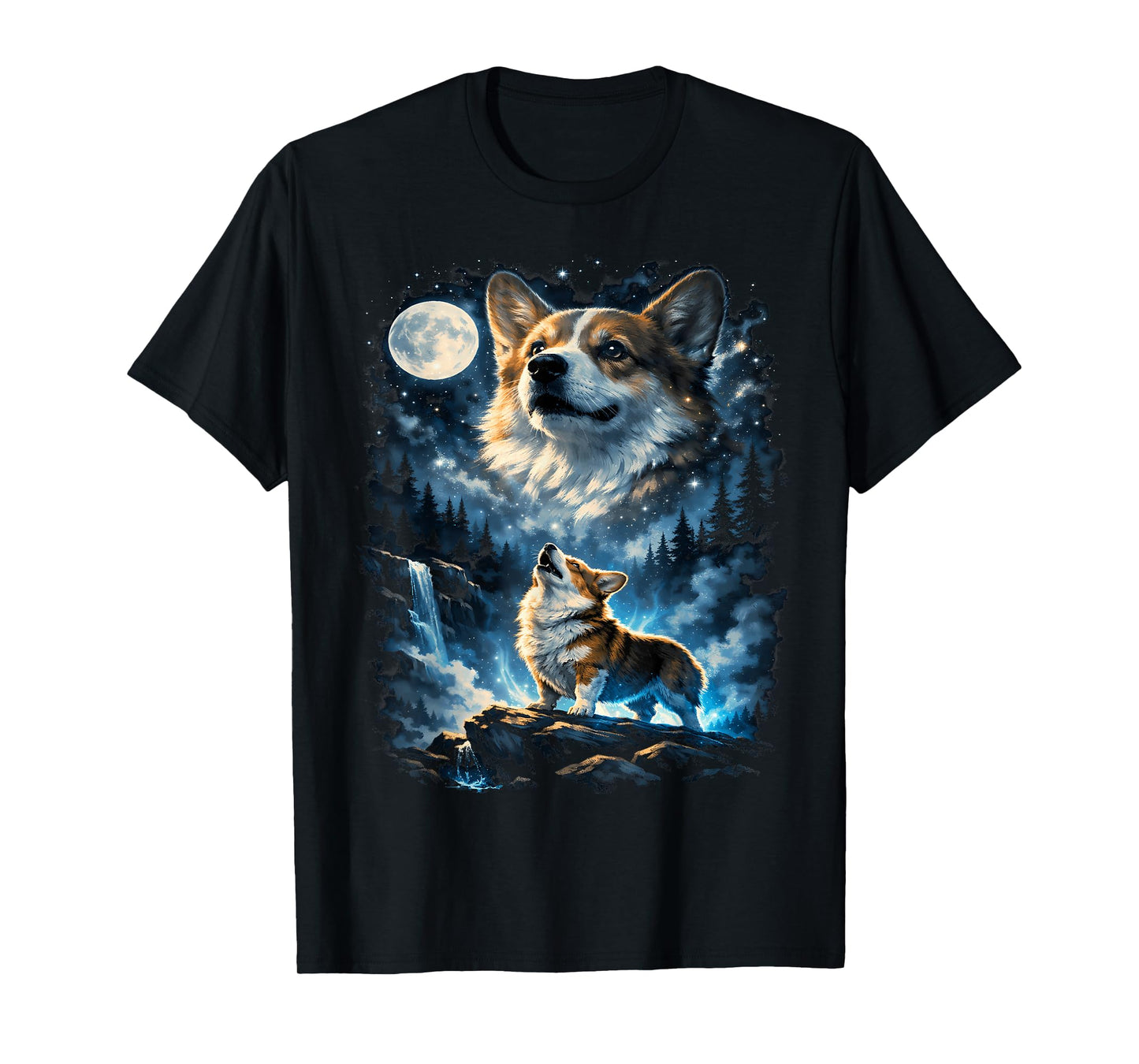 Corgi Howling At Moon T-Shirt
