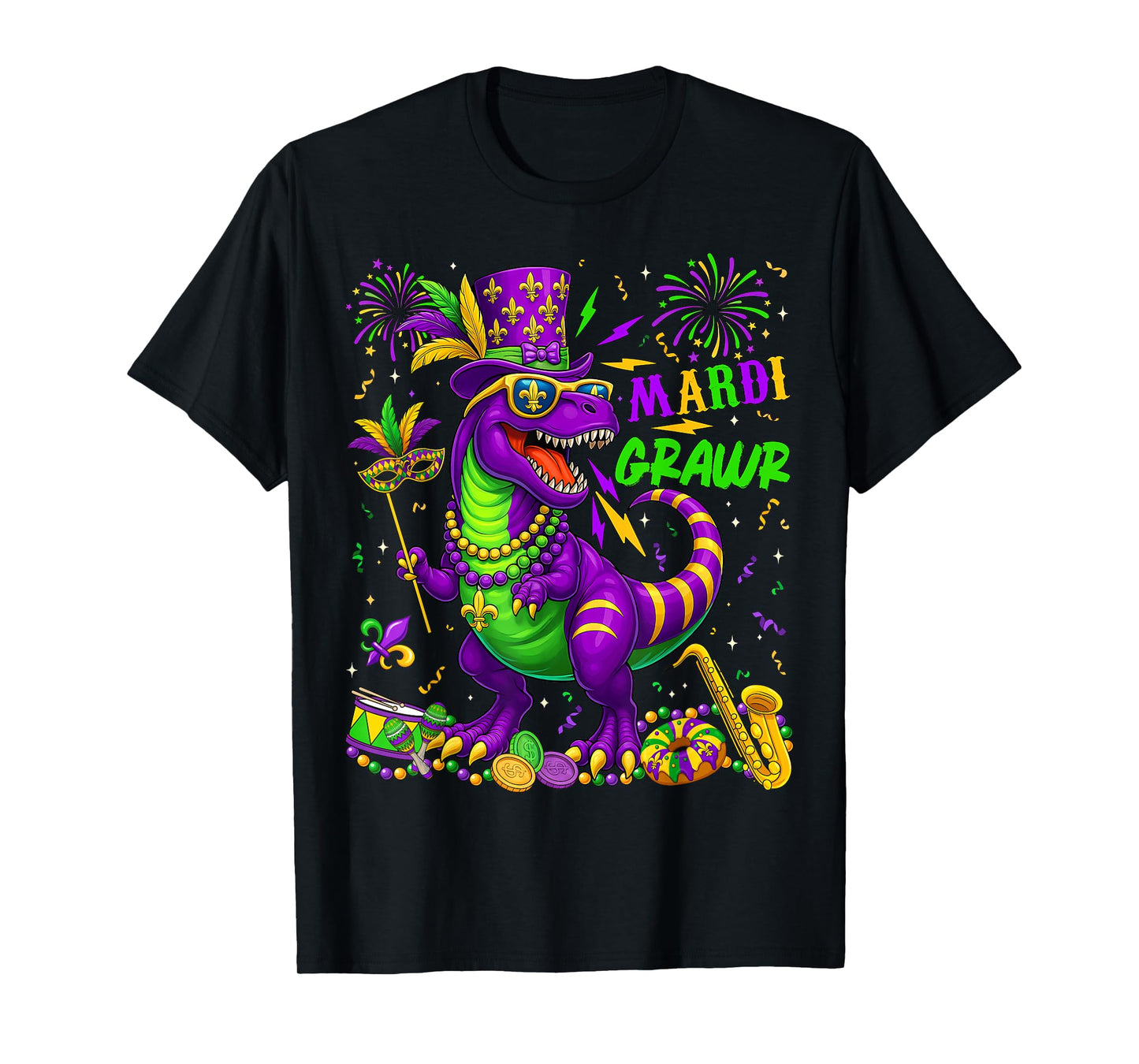Mardi Grawr T-Rex Dino Mardi Gras Dinosaur Beads Men Boy Kid T-Shirt
