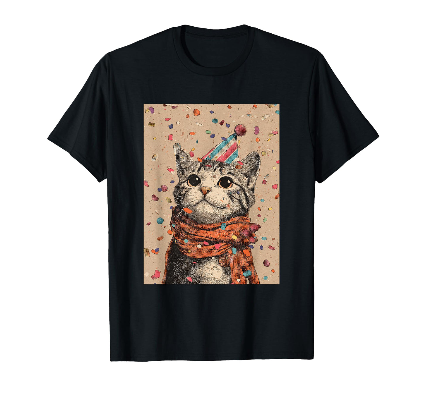 Cat Birthday Confetti Retro Pop Art T-Shirt