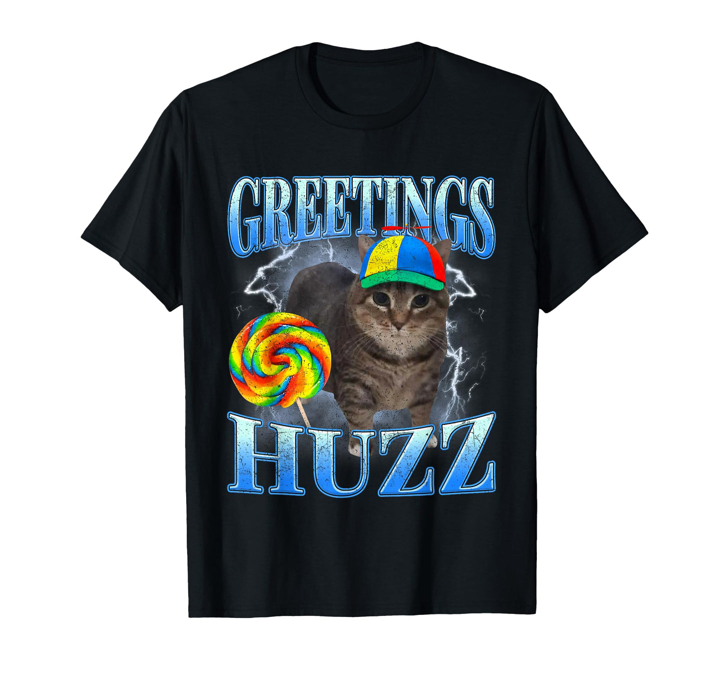 Y2K Lollipop Cat Meme Greetings Huzz Funny Gen Z Alpha Slang T-Shirt