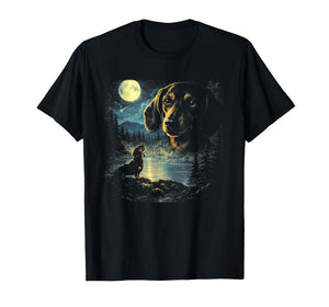 Dachshund Howling to The Moon Vintage 90s Retro Wiener T-Shirt