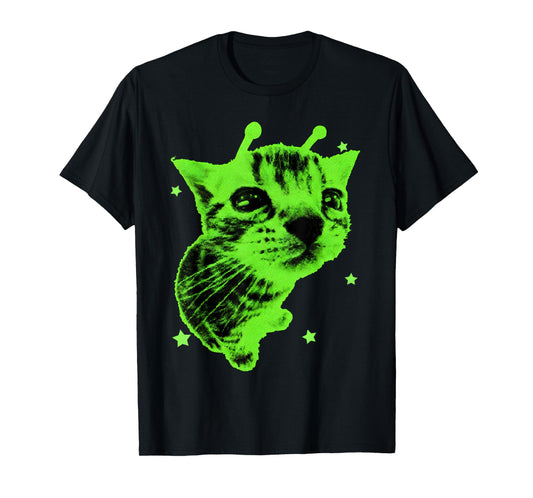 Alien Cat Meme Retro Silly Cat Y2K Vintage Space Kitty Funny T-Shirt