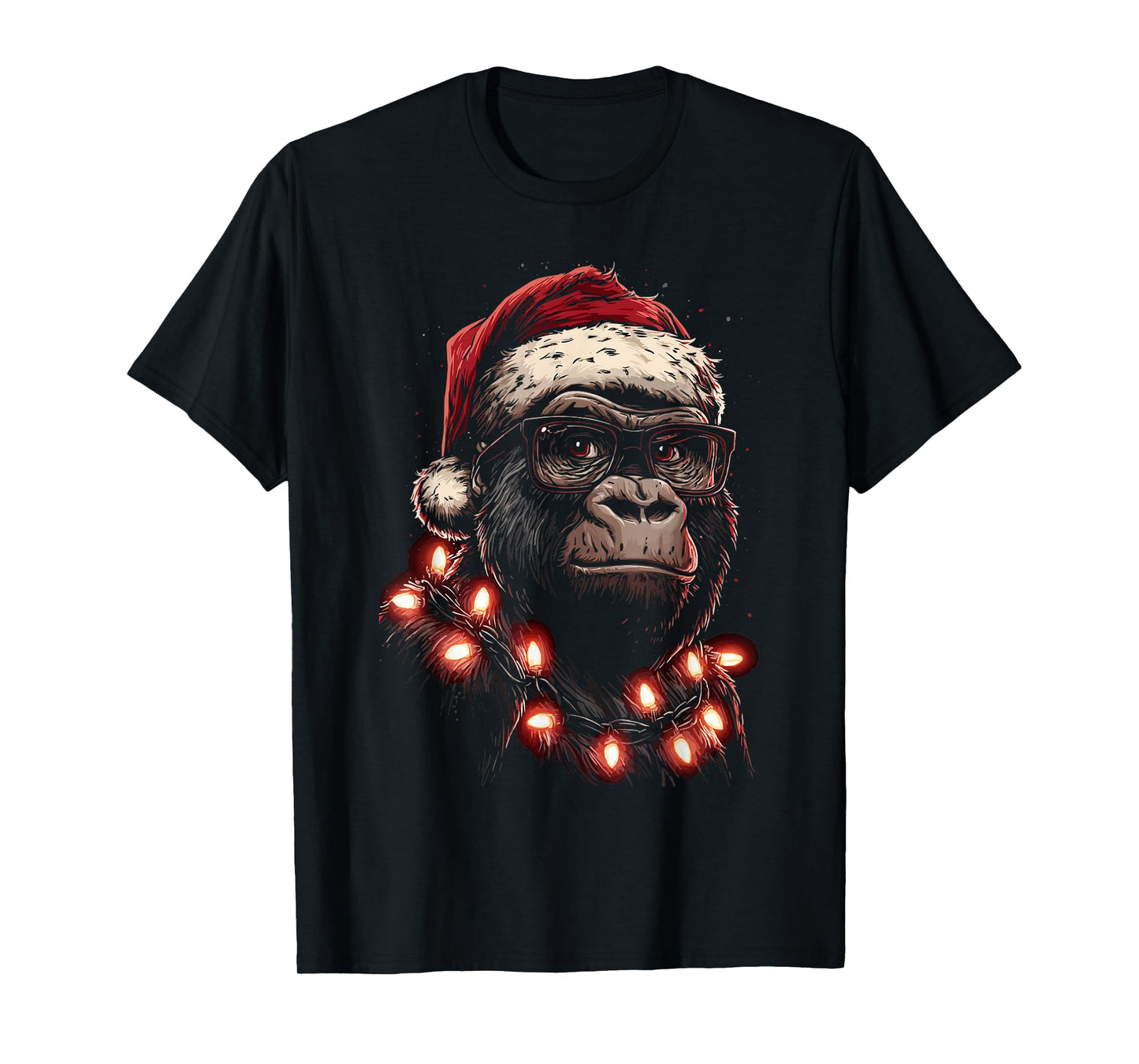 Cute Christmas Gorilla with Glasses Santa Hat Festive Animal T-Shirt