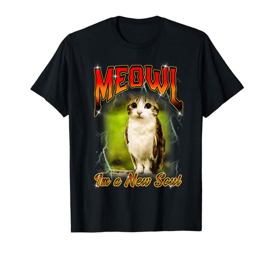 Cat Owl Funny Cursed Internet Brainrot Bootleg Meowl T-Shirt