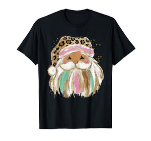 Leopard Print Funny Santa Merry Christmas Xmas Holiday Retro T-Shirt
