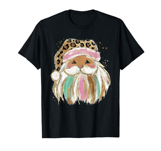Leopard Print Funny Santa Merry Christmas Xmas Holiday Retro T-Shirt