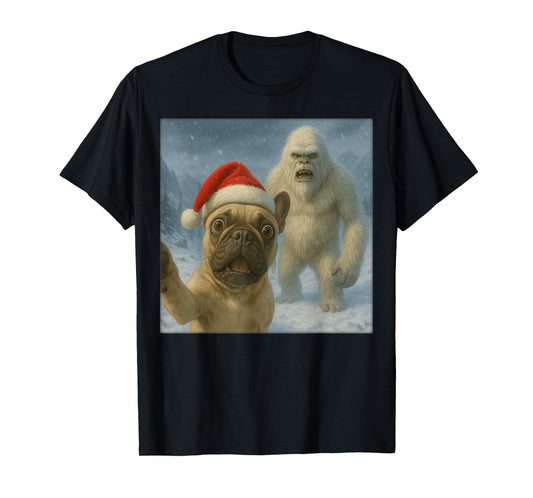 French Bulldog Yeti Selfie Funny Christmas Dog Pet Owner T-Shirt