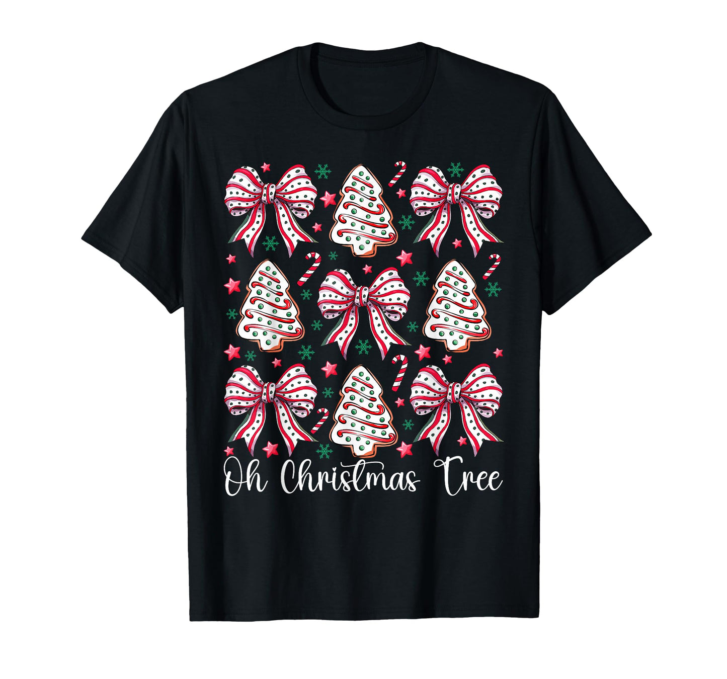 Cute Christmas Tree Cakes Lovers Xmas Bow Women Girls T-Shirt