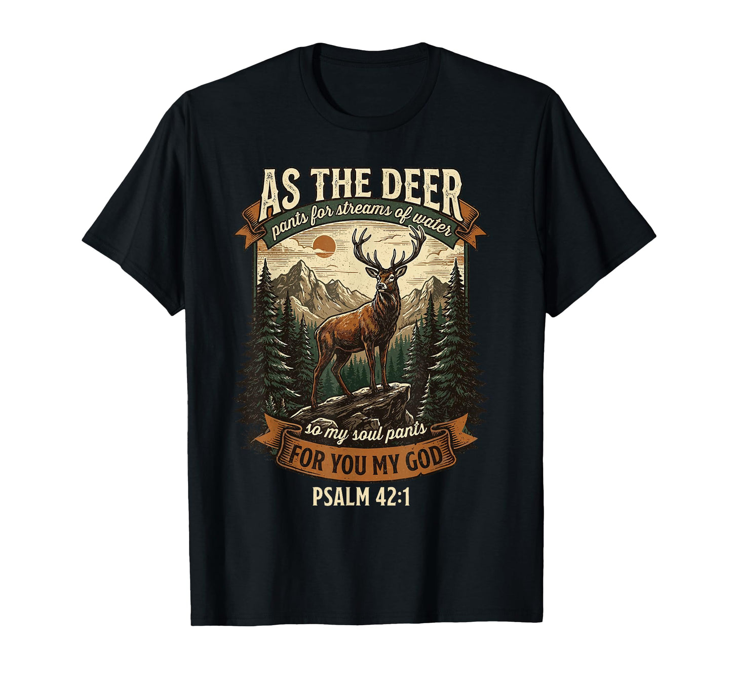 As The Deer Bible Verse for Christian Man Psalm 42:1 T-Shirt