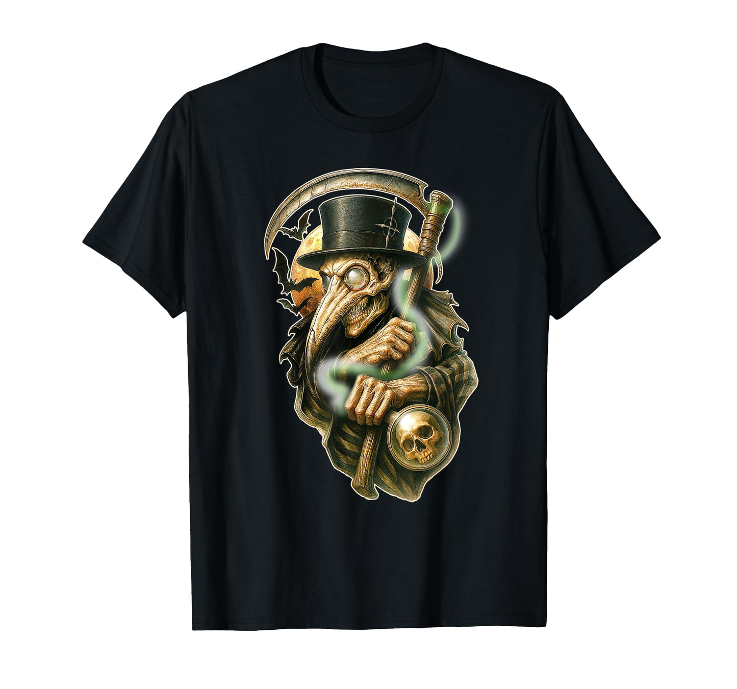 Plague Doctor Spooky Skull Scythe Moon T-Shirt